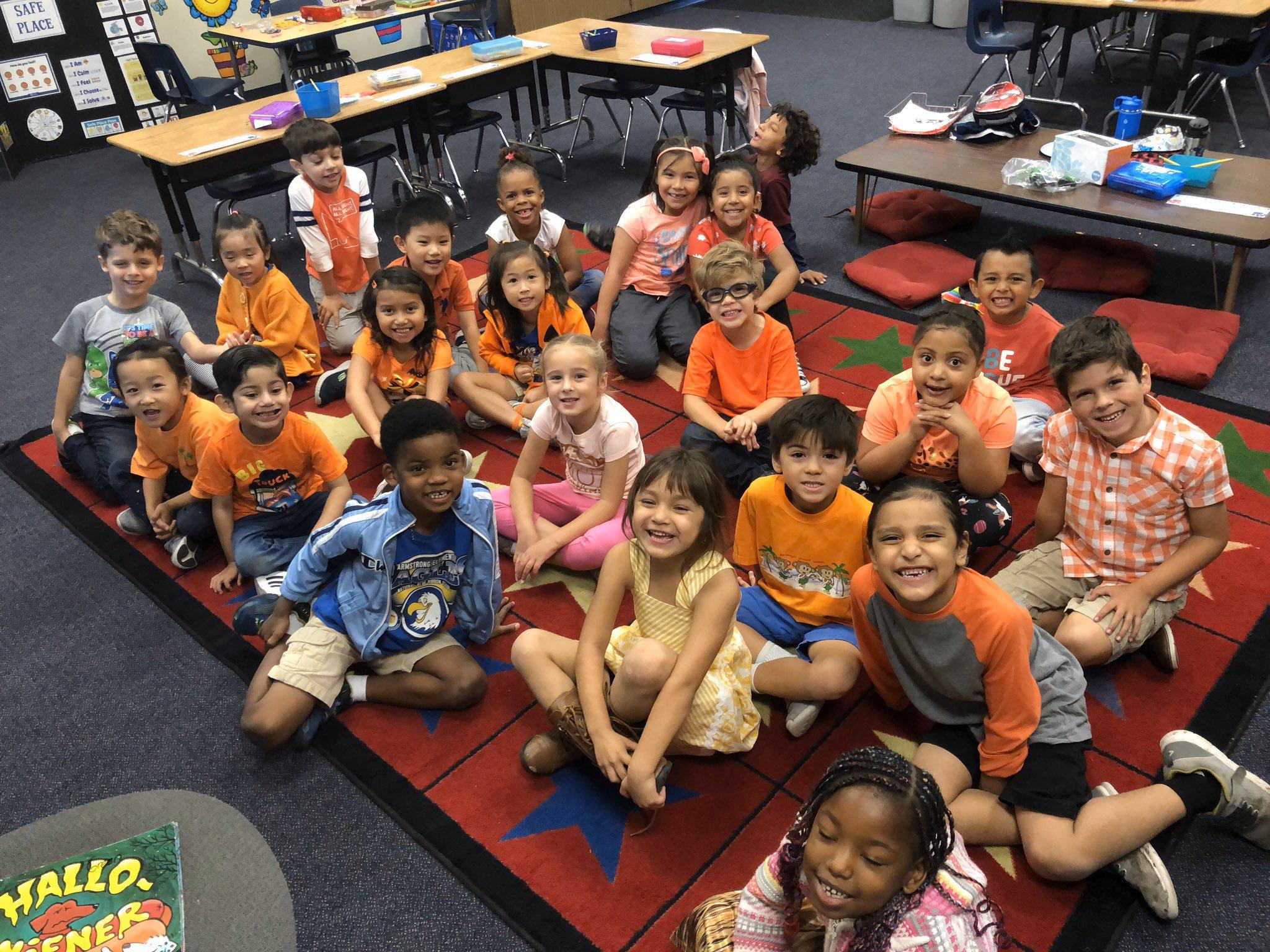 Armstrong Elementary Kindergarten students wear orange to support bullying awareness! #proud2bepusd #ArmstrongElementary